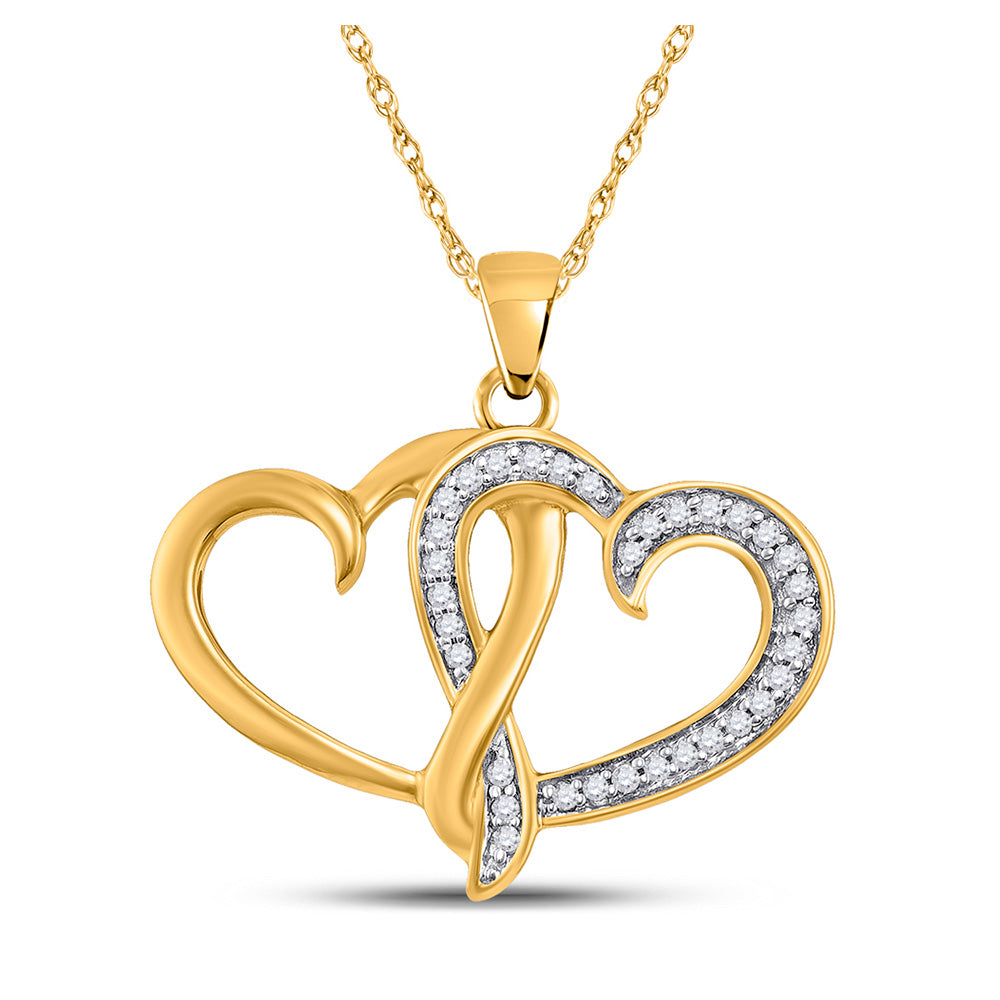 10kt Yellow Gold Womens Round Diamond Double Joined Heart Pendant 1/10 Cttw