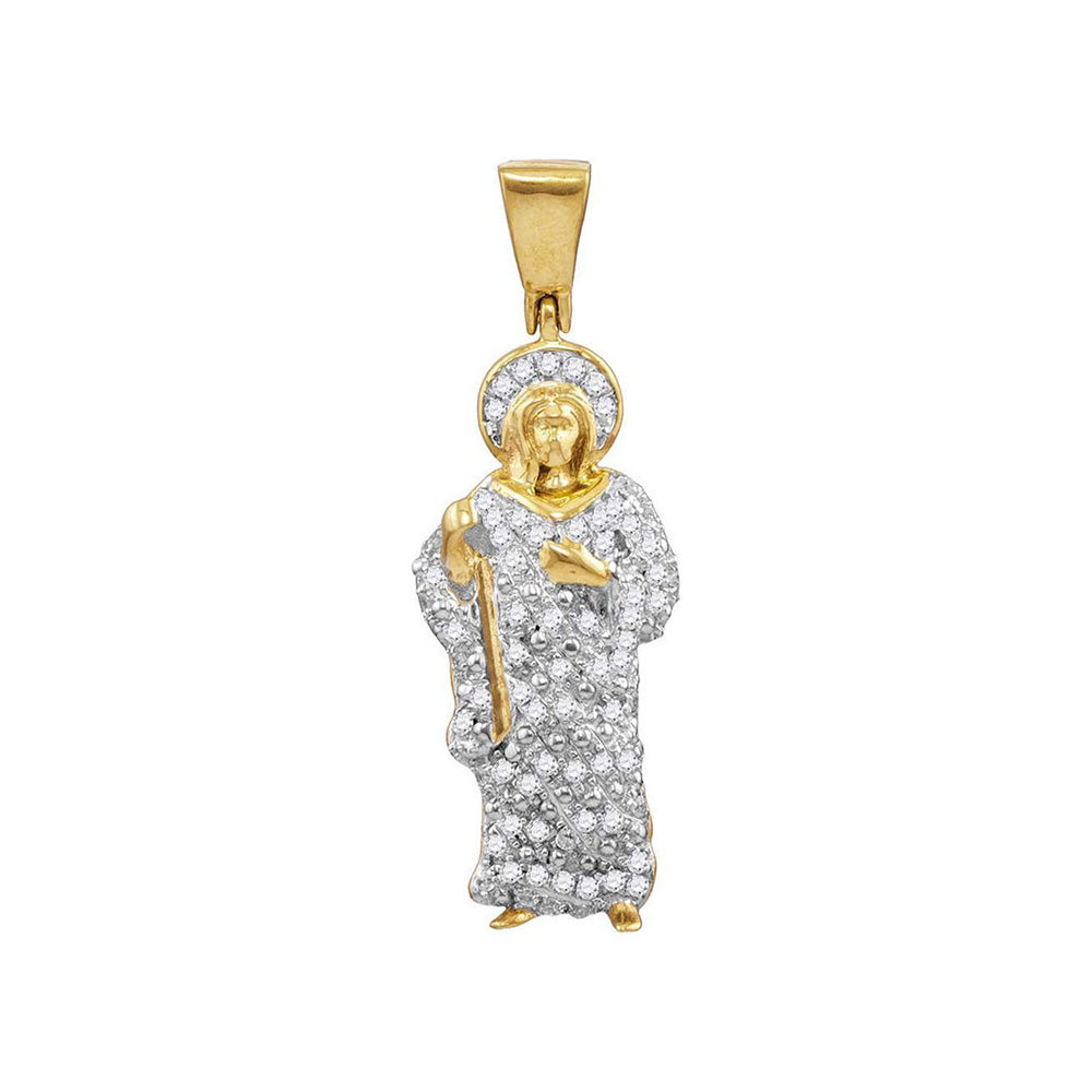 10kt Yellow Gold Mens Round Diamond Jesus Halo Charm Pendant 1/2 Cttw