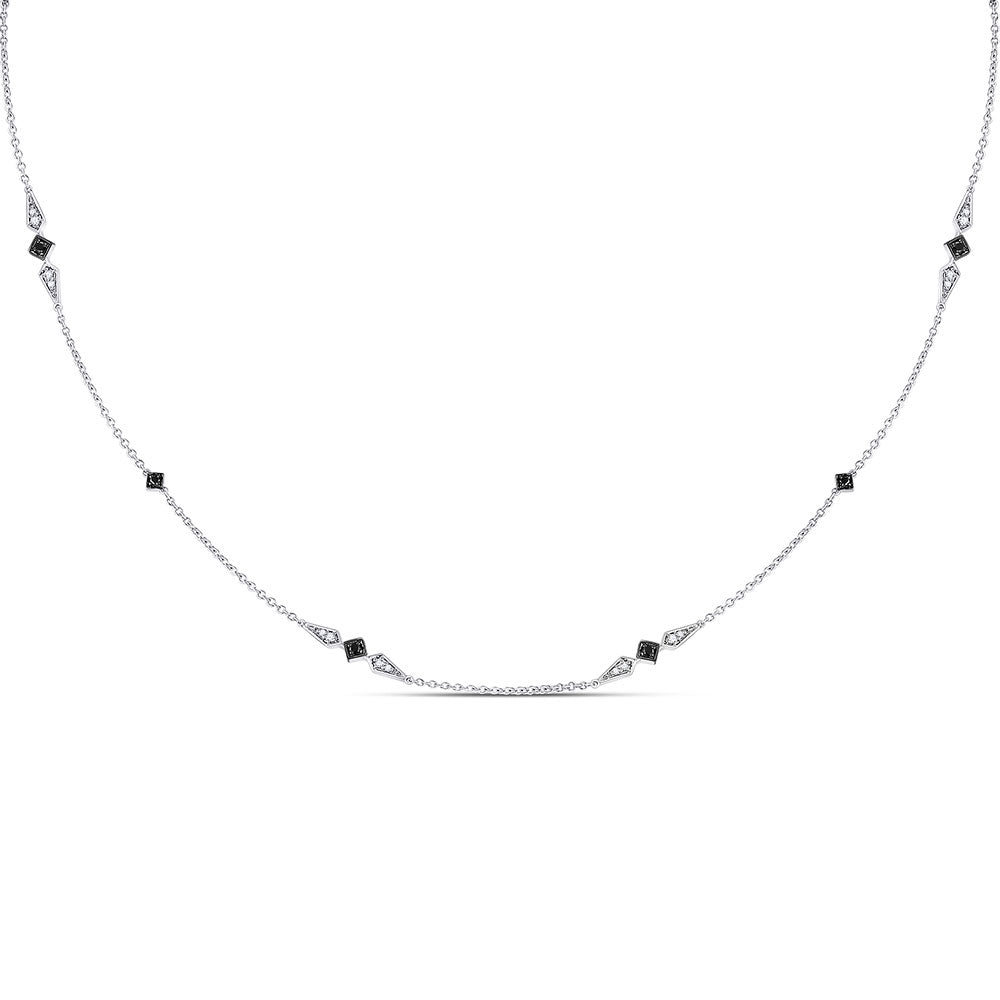 14kt White Gold Womens Round Black Color Enhanced Diamond Fashion Necklace 1/5 Cttw
