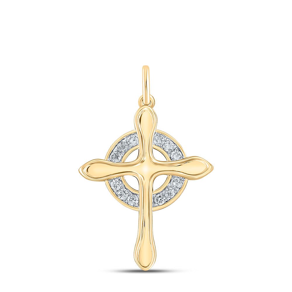 10kt Yellow Gold Womens Round Diamond Cross Pendant 1/4 Cttw