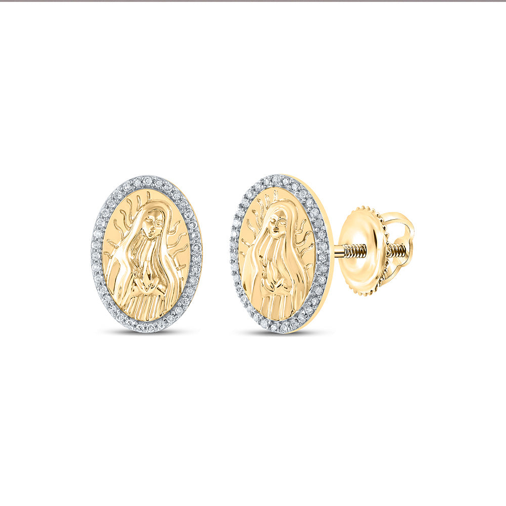 10kt Yellow Gold Womens Round Diamond Guadalupe Mary Oval Earrings 1/5 Cttw