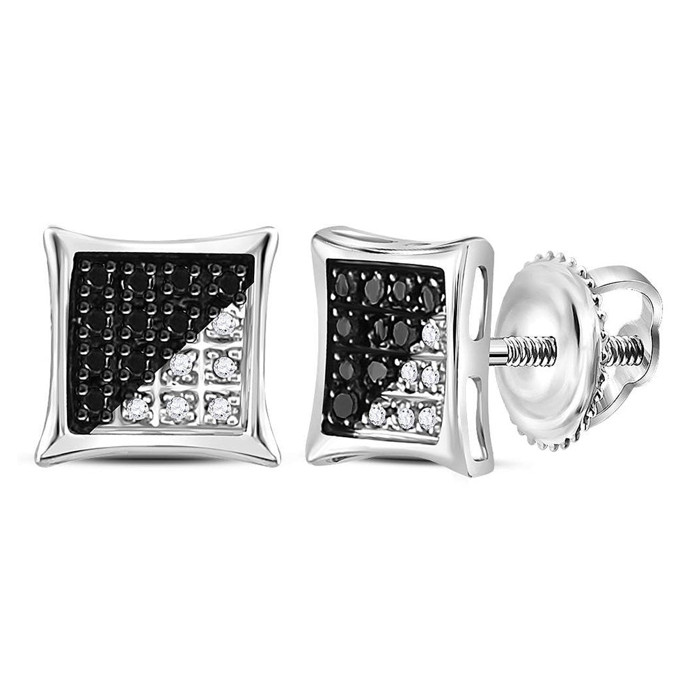 Sterling Silver Round Black Color Enhanced Diamond Square Kite Earrings 1/10 Cttw
