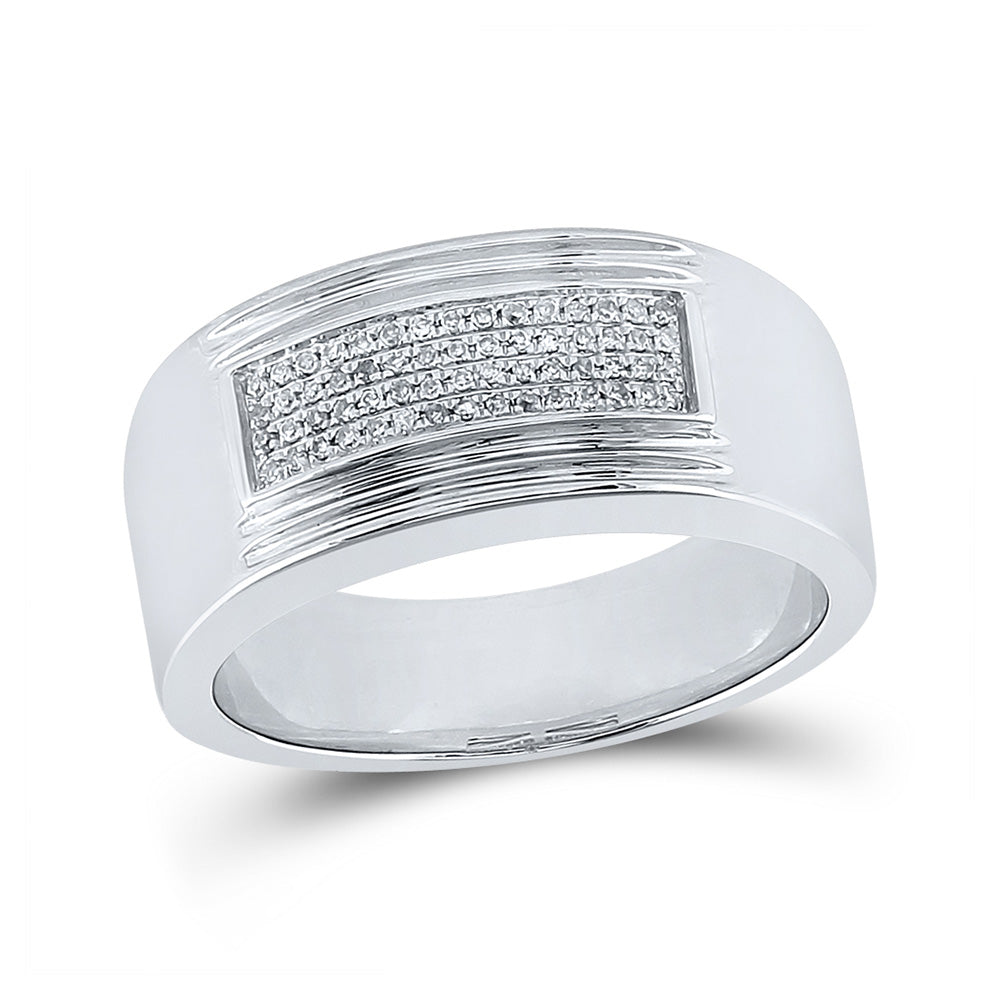 Sterling Silver Mens Round Diamond Band Ring 1/6 Cttw