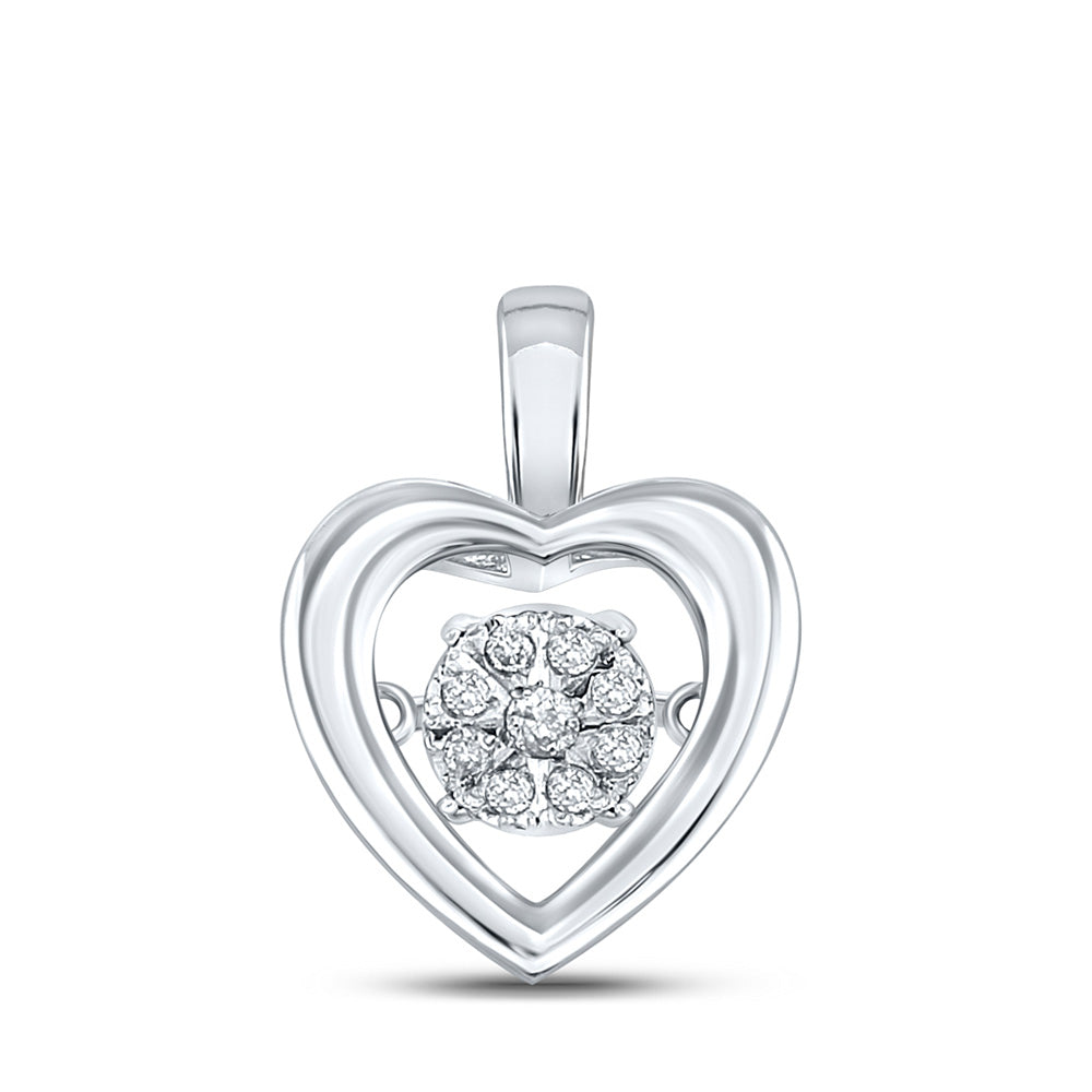 10kt White Gold Womens Round Diamond Moving Twinkle Heart Pendant 1/20 Cttw