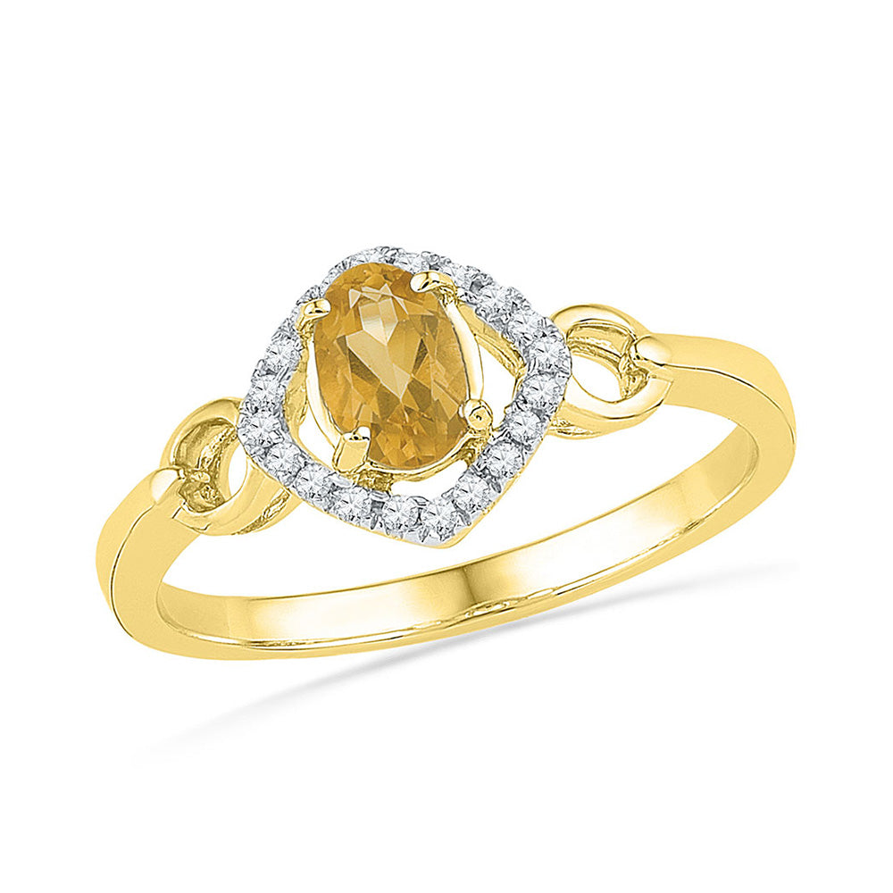 10kt Yellow Gold Womens Oval Lab-Created Citrine Solitaire Diamond Ring 1/2 Cttw
