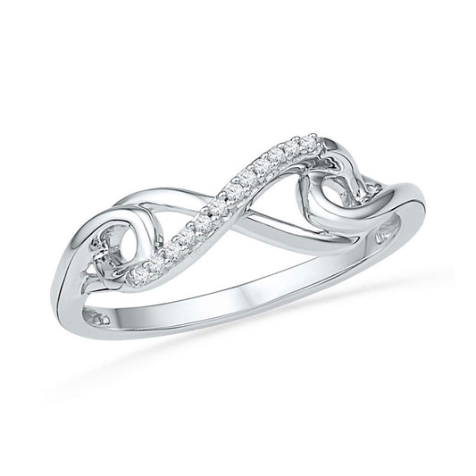 10kt White Gold Womens Round Diamond Infinity Knot Ring 1/20 Cttw
