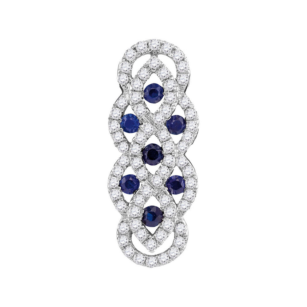10kt White Gold Womens Round Blue Sapphire Diamond Vertical Woven Fashion Pendant 1/2 Cttw