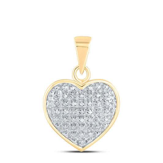 10kt Yellow Gold Womens Round Diamond Heart Pendant 1/10 Cttw