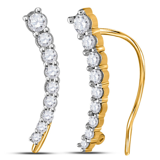 10kt Yellow Gold Womens Round Diamond Graduated Journey Climber Earrings 1/4 Cttw