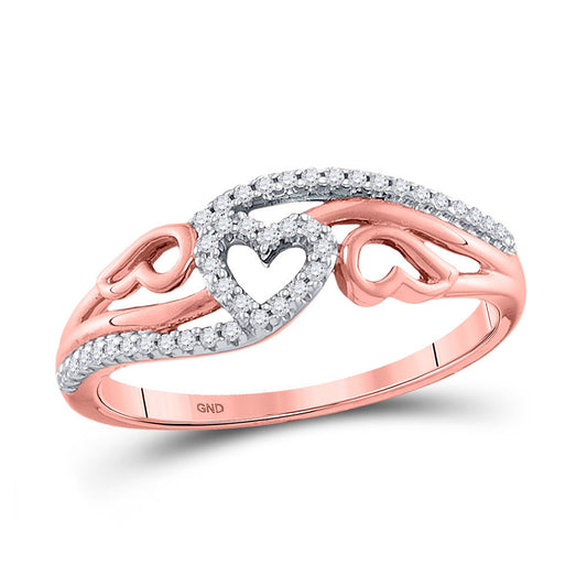 10kt Yellow Gold Womens Round Diamond Triple Heart Band Ring 1/8 Cttw