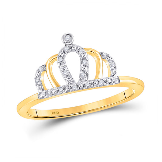 10kt Yellow Gold Womens Round Diamond Crown Tiara Princess Band Ring 1/20 Cttw