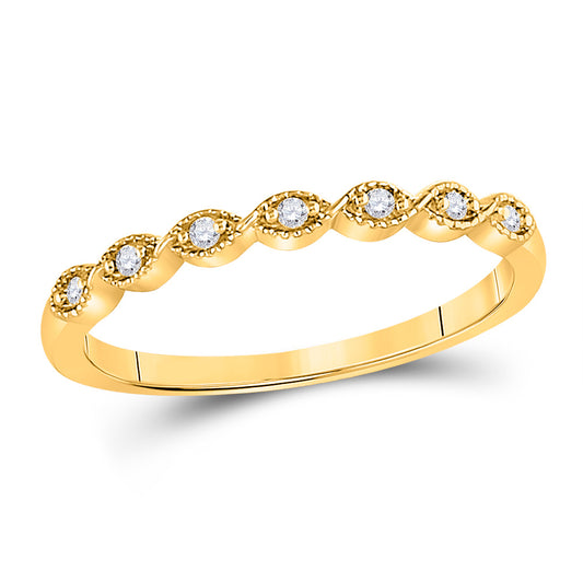 14kt Yellow Gold Womens Round Diamond Classic Stackable Band Ring 1/20 Cttw
