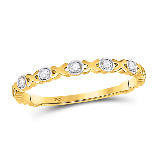 10kt Yellow Gold Womens Round Diamond XOXO Love Stackable Band Ring 1/12 Cttw
