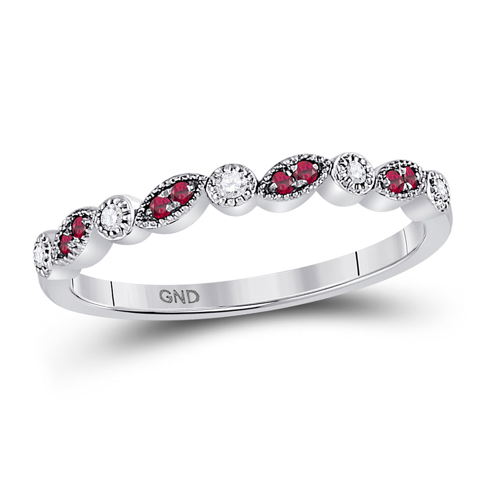 10kt White Gold Womens Round Ruby Diamond Stackable Band Ring 1/8 Cttw