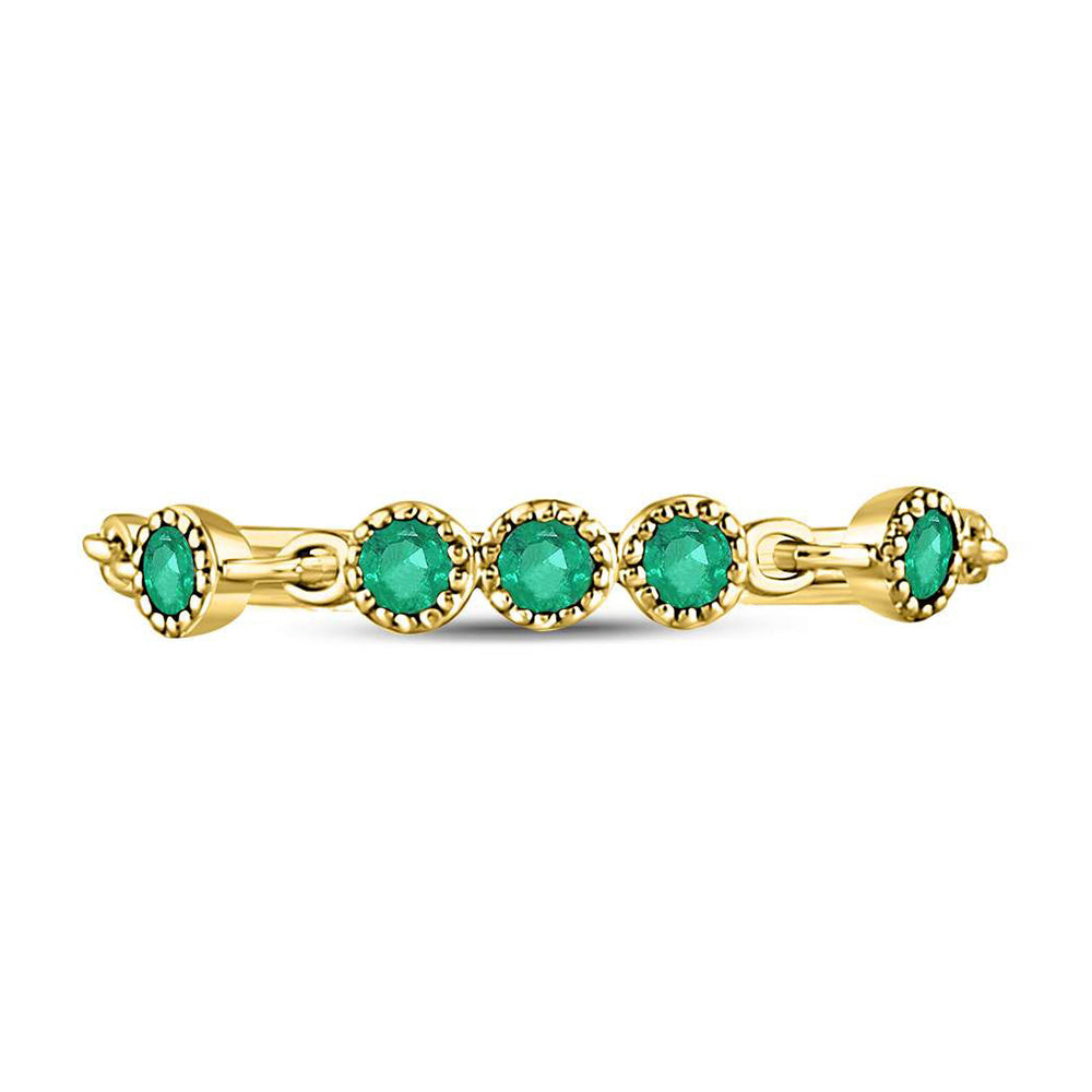 10kt Yellow Gold Womens Round Emerald Dot Stackable Band Ring 1/20 Cttw
