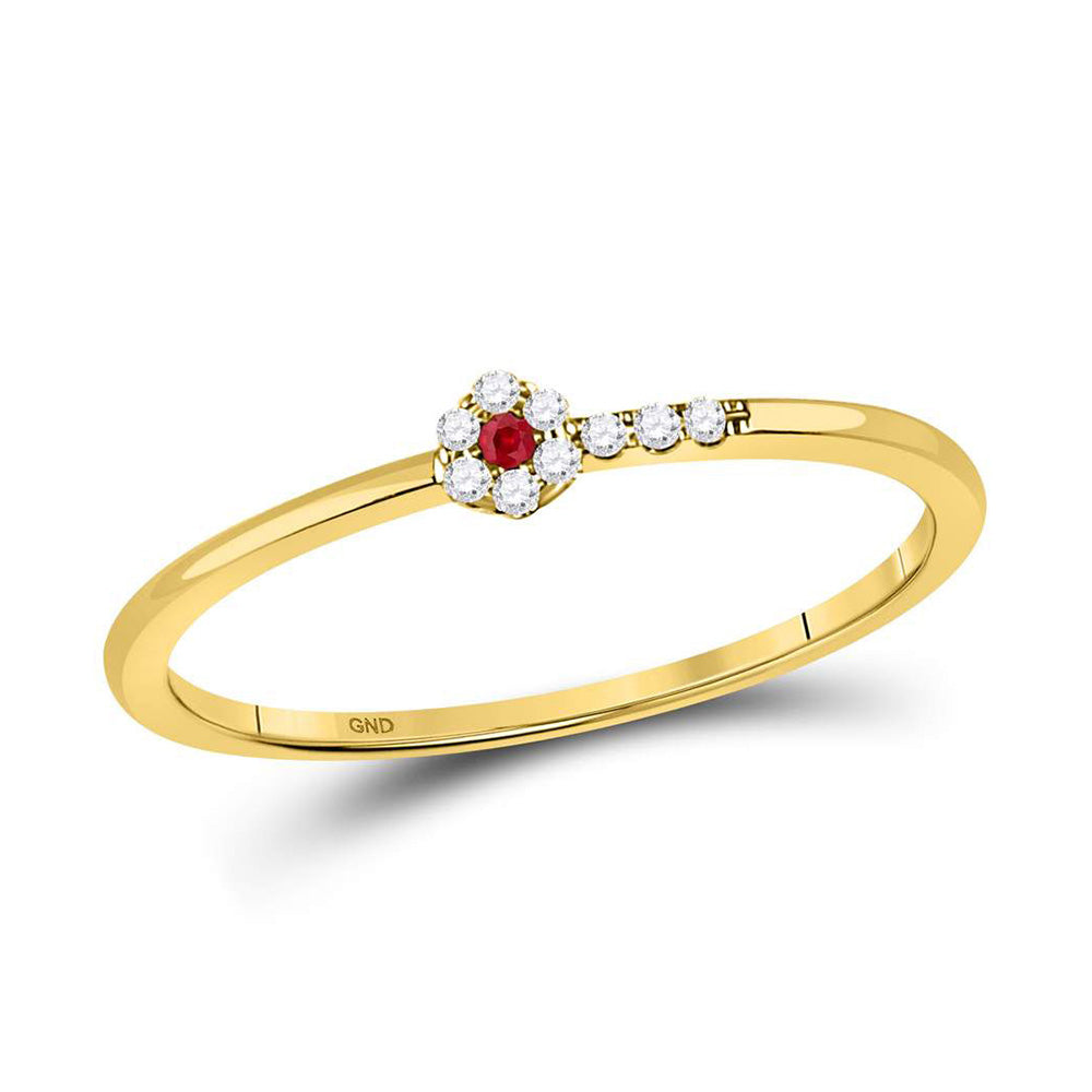 10kt Yellow Gold Womens Round Ruby Diamond Stackable Band Ring 1/20 Cttw