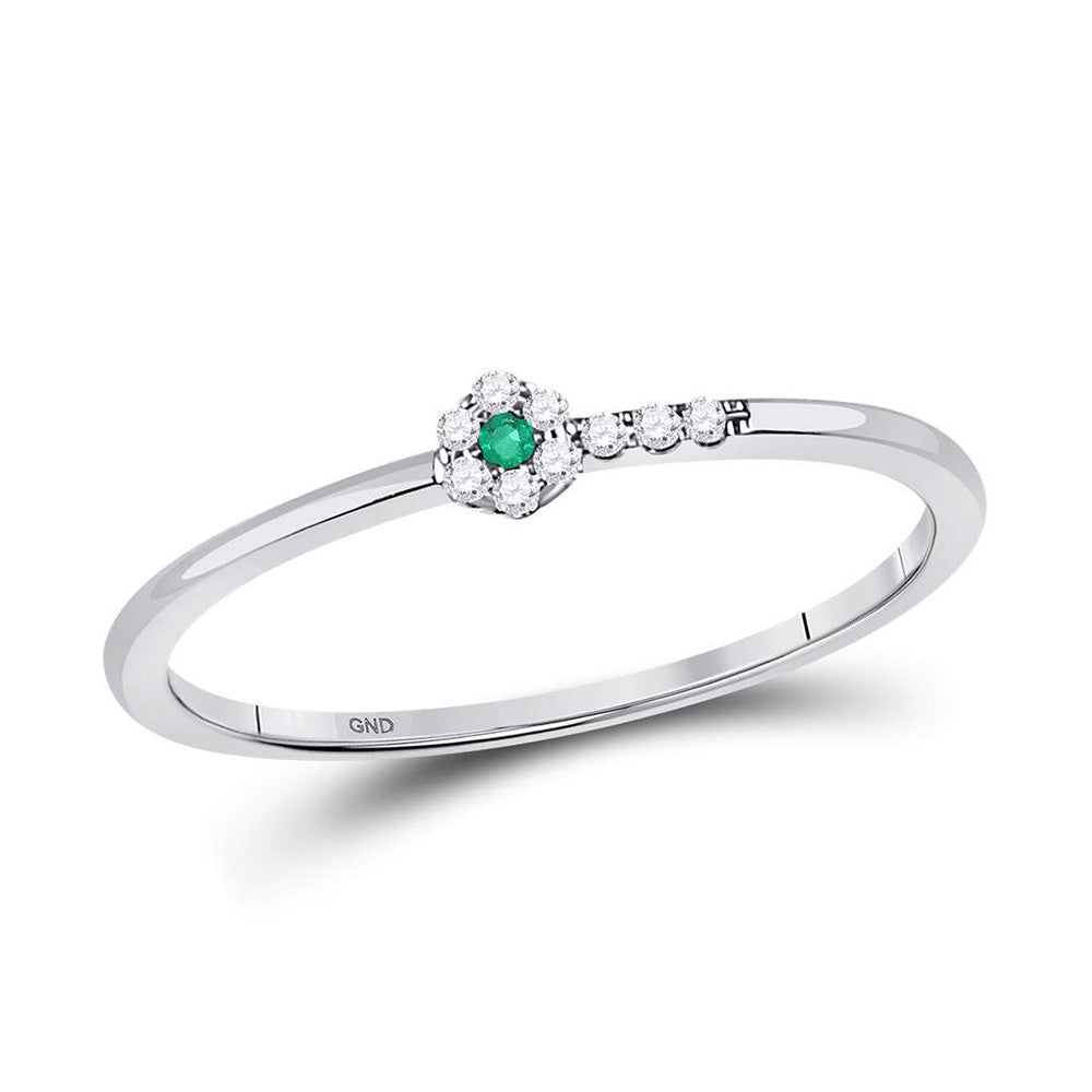 10kt White Gold Womens Round Emerald Diamond Stackable Band Ring 1/20 Cttw