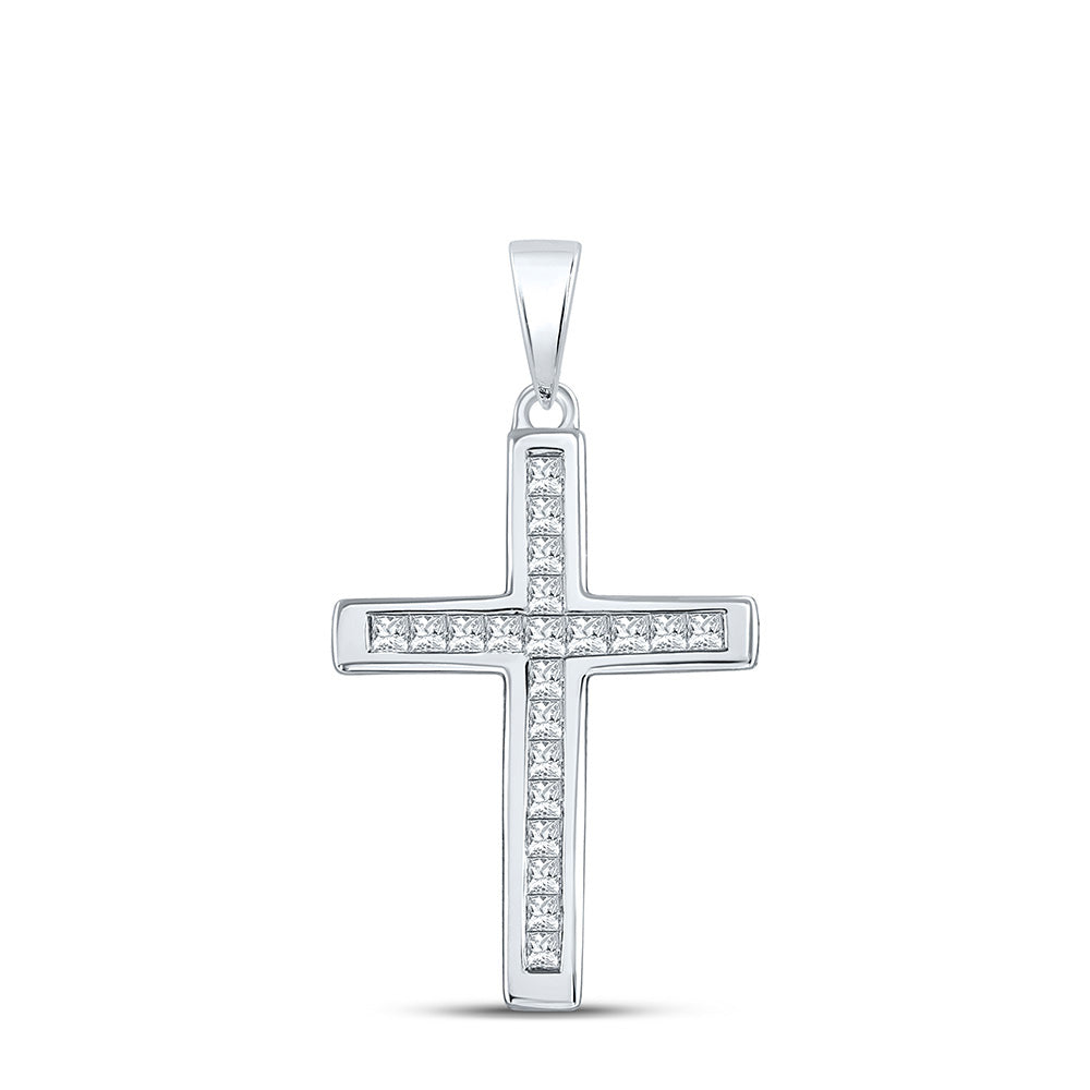 10kt White Gold Womens Princess Diamond Cross Pendant 1/4 Cttw