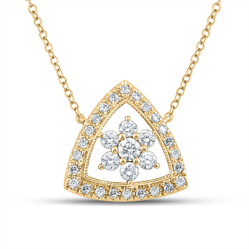 14kt Yellow Gold Womens Round Diamond Cluster Triangle Necklace 1/3 Cttw