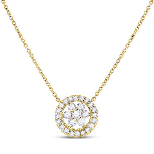 14kt Yellow Gold Womens Round Diamond Floral Cluster Necklace 1/3 Cttw