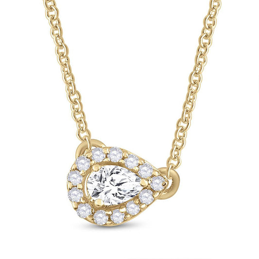 14kt Yellow Gold Womens Pear Diamond Solitaire Necklace 1/6 Cttw