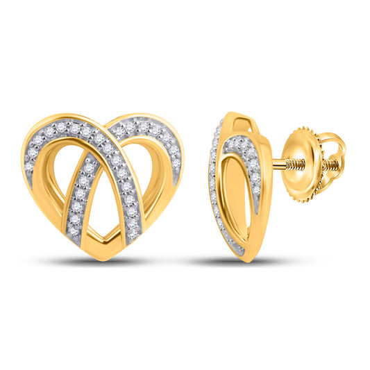 10kt Yellow Gold Womens Round Diamond Heart Earrings 1/5 Cttw