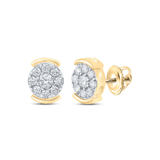 10kt Yellow Gold Womens Round Diamond Cluster Earrings 1/4 Cttw
