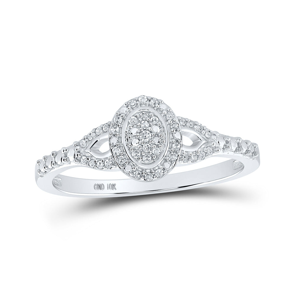 10kt White Gold Womens Round Diamond Oval Ring 1/10 Cttw