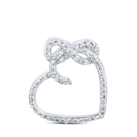 Sterling Silver Womens Round Diamond Infinity Heart Pendant 1/20 Cttw