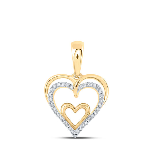 10kt Yellow Gold Womens Round Diamond Heart Pendant 1/10 Cttw