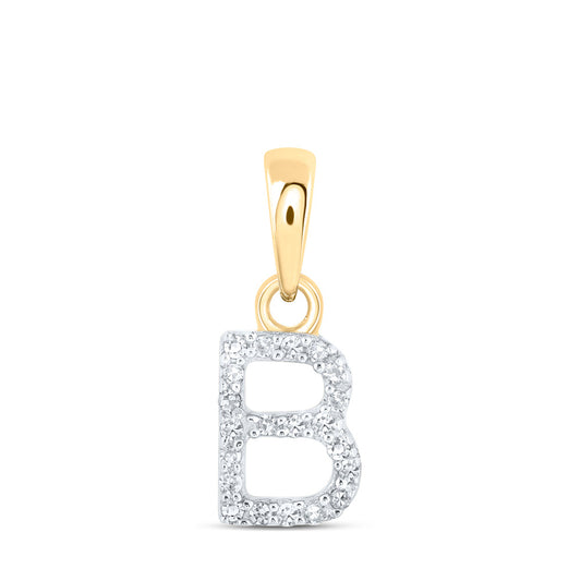 10kt Yellow Gold Womens Round Diamond B Initial Letter Pendant 1/20 Cttw