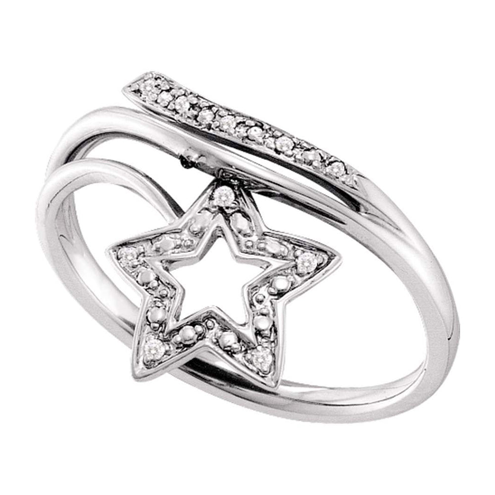 10kt White Gold Womens Round Diamond Star Bypass Band Ring .03 Cttw