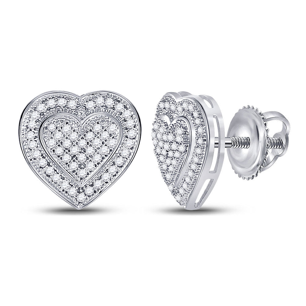 10kt White Gold Womens Round Diamond Heart Earrings 1/4 Cttw