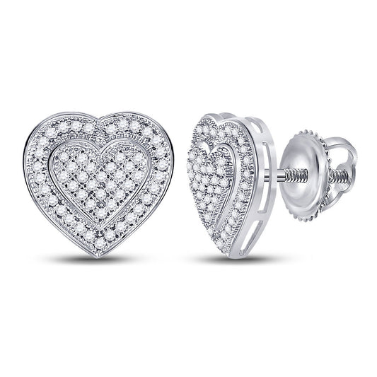 10kt White Gold Womens Round Diamond Heart Earrings 1/4 Cttw