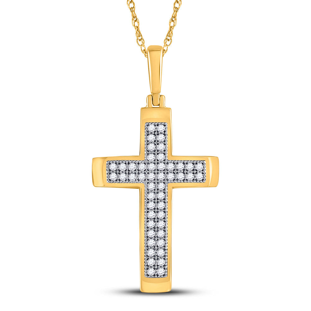 10kt Yellow Gold Womens Round Diamond Cross Religious Pendant 1/6 Cttw