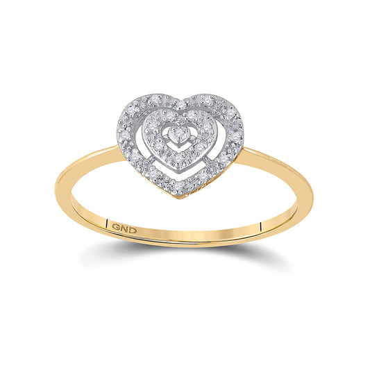 10kt Yellow Gold Womens Round Diamond Slender Heart Cluster Ring 1/20 Cttw