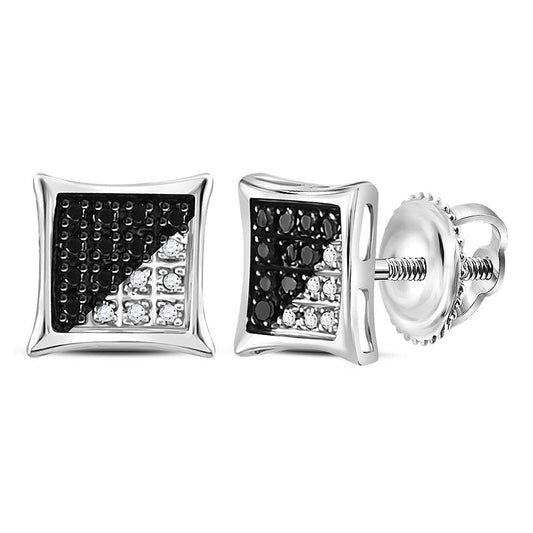 Sterling Silver Round Black Color Enhanced Diamond Square Kite Earrings 1/10 Cttw