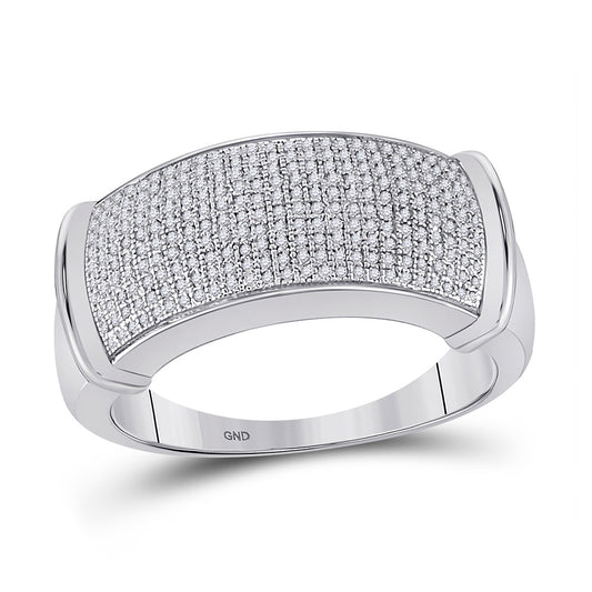 Sterling Silver Mens Round Diamond Band Ring 1/2 Cttw