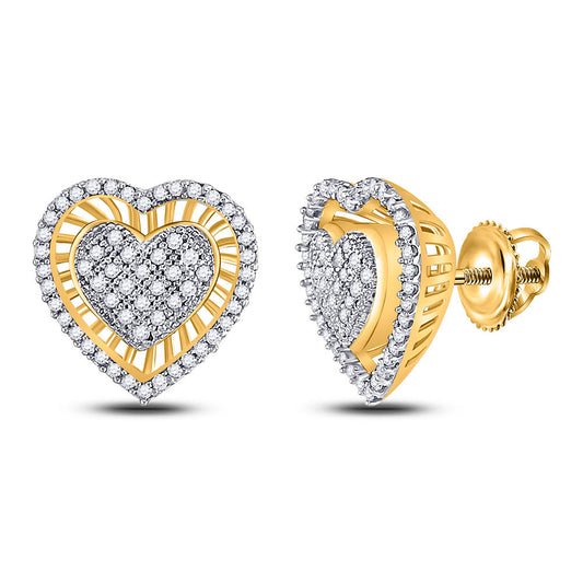10kt Yellow Gold Womens Round Diamond Heart Cluster Stud Earrings 1/3 Cttw