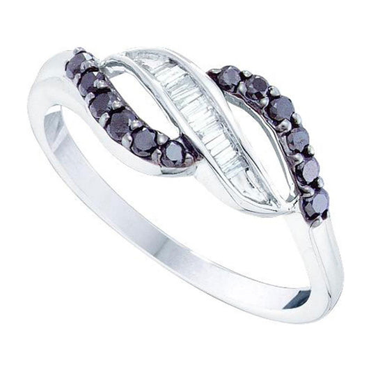 10kt White Gold Womens Round Black Color Enhanced Diamond Band Ring 1/3 Cttw