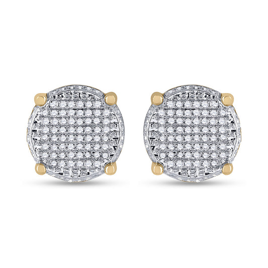 10kt Yellow Gold Round Diamond Cluster Earrings 1/3 Cttw