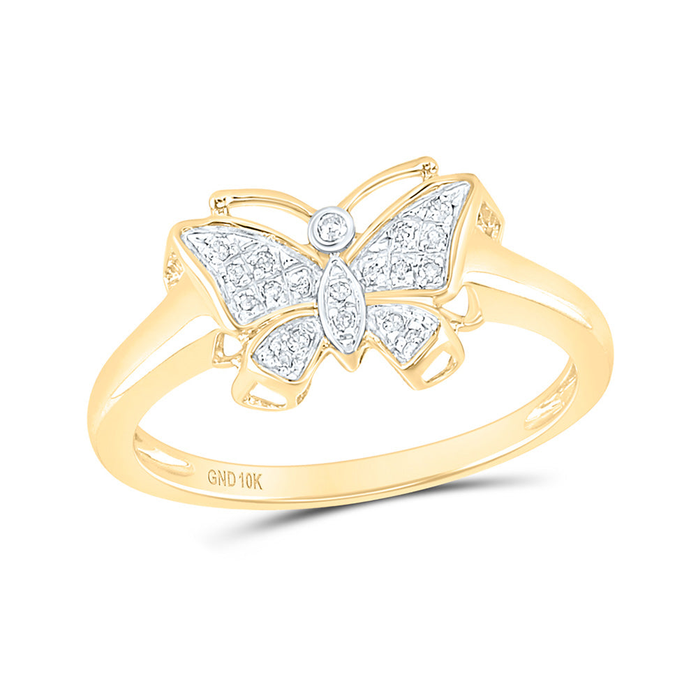10kt Yellow Gold Womens Round Diamond Butterfly Ring 1/20 Cttw