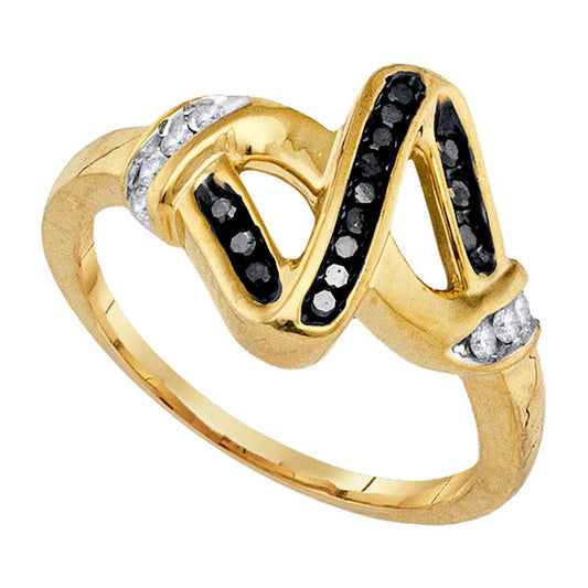Yellow-tone Sterling Silver Womens Round Black Color Enhanced Diamond Fashion Ring 1/5 Cttw