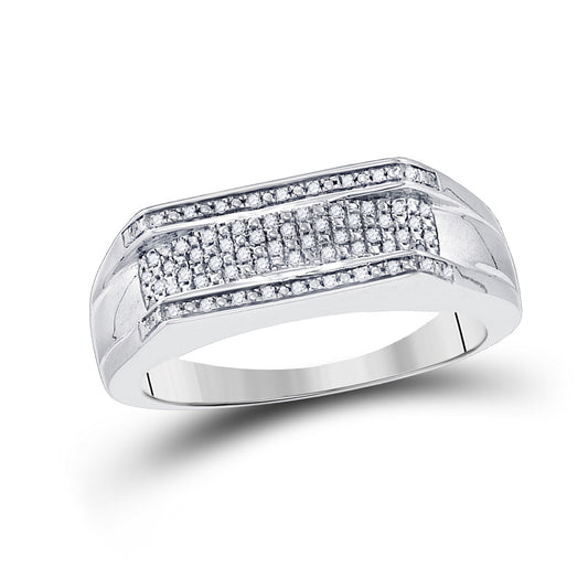 Sterling Silver Mens Round Diamond Flat Band Ring 1/6 Cttw