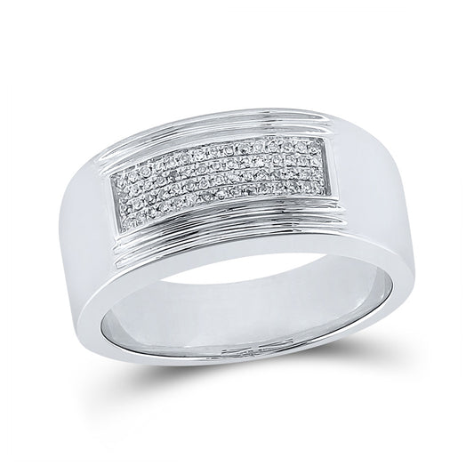 Sterling Silver Mens Round Diamond Band Ring 1/6 Cttw