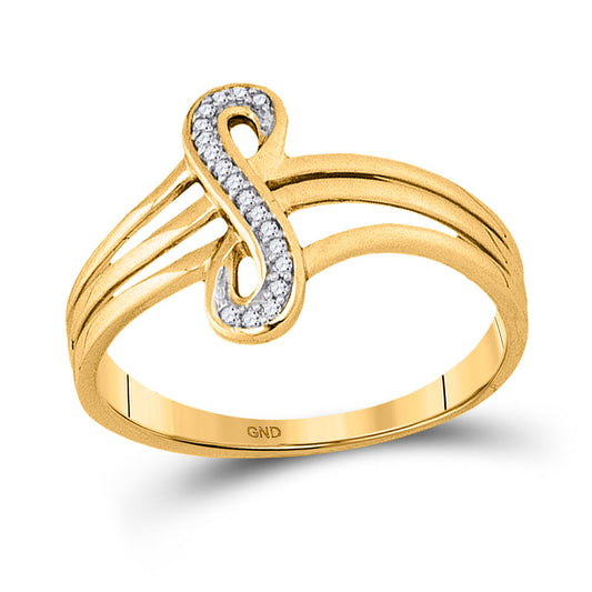 10kt Yellow Gold Womens Round Diamond Vertical Infinity Strand Ring 1/20 Cttw