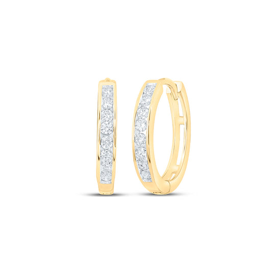 10kt Yellow Gold Womens Round Diamond Hoop Earrings 1/4 Cttw