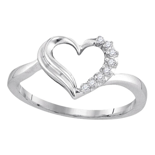 Sterling Silver Womens Round Diamond Heart Ring 1/20 Cttw