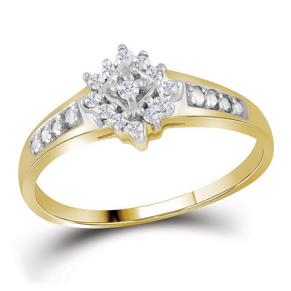 10kt Yellow Gold Womens Round Diamond Cluster Ring 1/10 Cttw