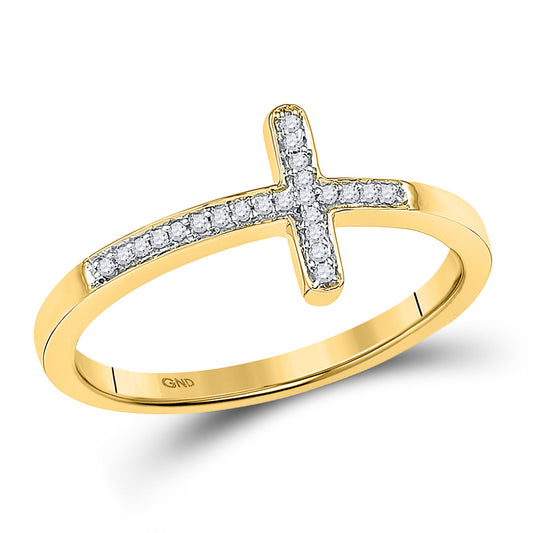 10kt Yellow Gold Womens Round Diamond Cross Ring 1/20 Cttw